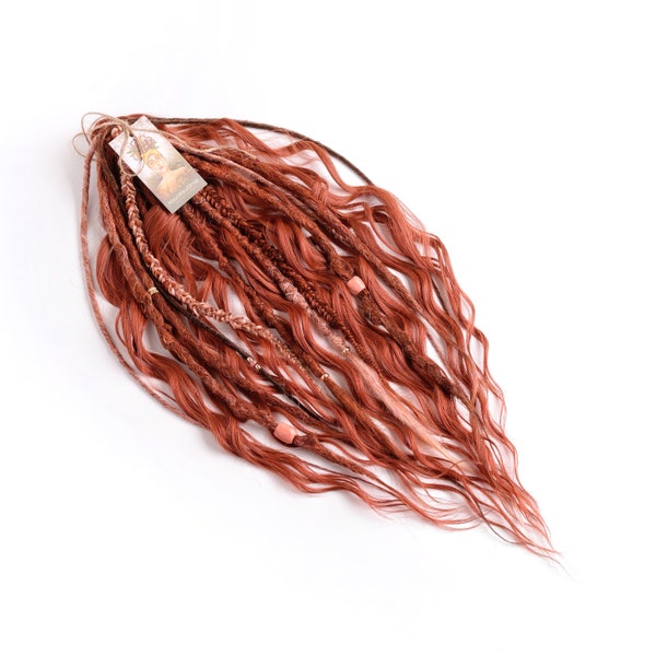 Fiery Swirl Mixed Texture Dreadlocs & Hair Curls | Soft Peachy Pink and Brown Accents | Wavy Dreadlocks | Ready-to-Wear Dreadhair