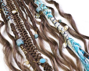 Clip in Dreadlocks curly set | 3 clips | 22-24 Inches long |dark brown shades | decorated with lots of hangings and beads | Ready-to-Ship