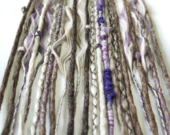 Silver ash hair clip in dreads and waves | natural grey shades | decorated with purple adornments| bohemian hairpiece| hippie hair