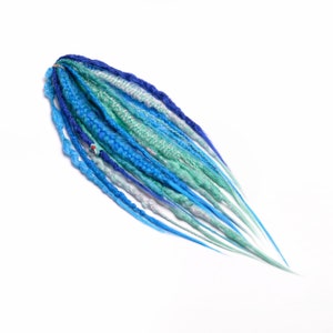 Minty-Absynthy - 10 DE mixed textures dreadlocks and braids, blue mint blend, unicorn tail, colourful dreadlocks with fishtail braids