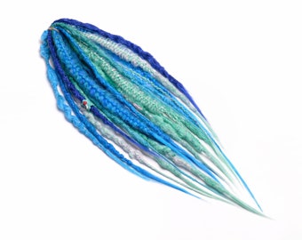 Minty-Absynthy - 10 DE mixed textures dreadlocks and braids, blue mint blend, unicorn tail, colourful dreadlocks with fishtail braids