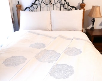 Cream and Indigo / Block Printed / Throw / Blanket / Fabric / Bohemian / Tapestry / Tablecloth / Home Decor