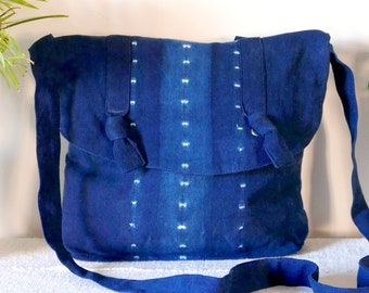 Handmade Crossbody Bag/ African Cotton/ Messenger Bag / City Bag/ Indigo / Denim