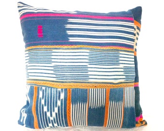 Vintage African Baule Mudcloth Fabric Textile Handmade Denim / Indigo Pillowcase Pillow Cover 18" x 18"