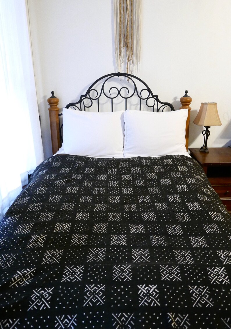 SALE** EXTRA LARGE Authentic Black Mudcloth Throw Blanket Fabric Shawl Textile Bohemian Wall Decor Tapestry Home Decor