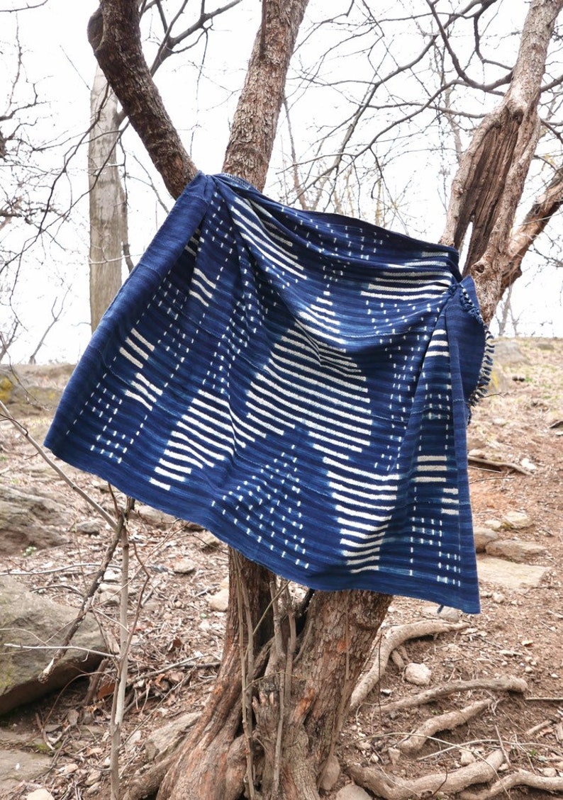 Vintage Denim Indigo Mudcloth Tassels Throw Beach Picnic Blanket African Fabric Textile Shawl Scarf Bohemian Wall Decor Tapestry