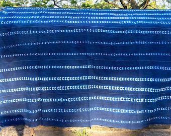 Vintage Denim Indigo Mudcloth African Fabric Throw Beach Picnic Blanket Shibori Shawl Scarf Textile Bohemian Tapestry