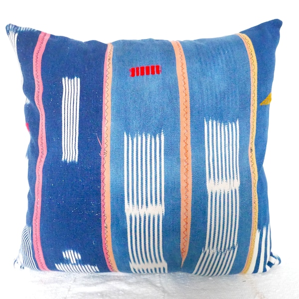Vintage African Baule Mudcloth Fabric Textile Handmade Denim / Indigo Pillowcase Pillow Cover 18" x 18"