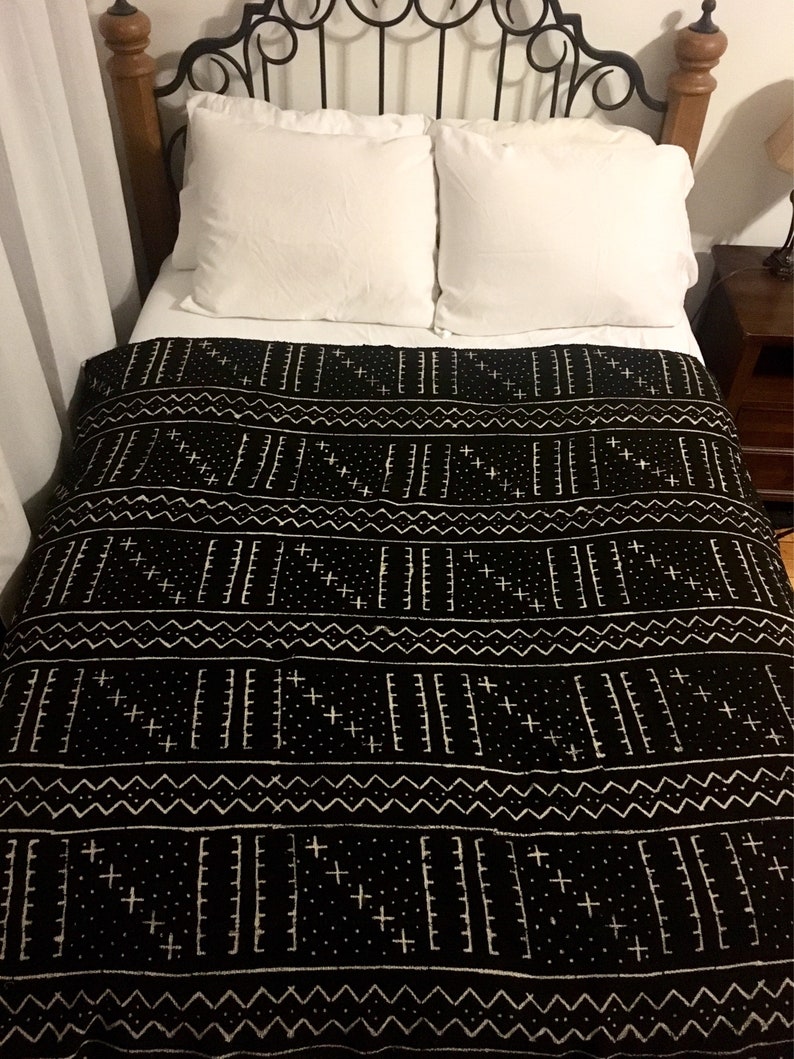 SALE** EXTRA LARGE Authentic Black Mudcloth Throw Blanket Fabric Shawl Textile Bohemian Wall Decor Tapestry Home Decor