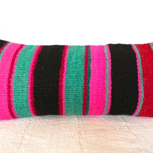 Boho Chic Vintage Handwoven Peruvian Frazada Outdoor Pillow Cover Sheep Wool Pillowcase 12&quot; x 26&quot;