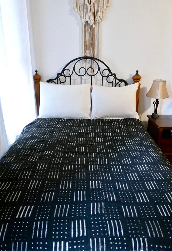 SALE** EXTRA LARGE Authentic Black Mudcloth Throw Blanket Fabric Shawl Textile Bohemian Wall Decor Tapestry Home Decor