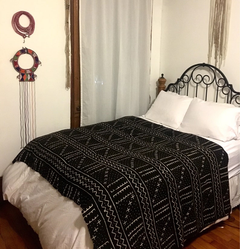 SALE** EXTRA LARGE Authentic Black Mudcloth Throw Blanket Fabric Shawl Textile Bohemian Wall Decor Tapestry Home Decor