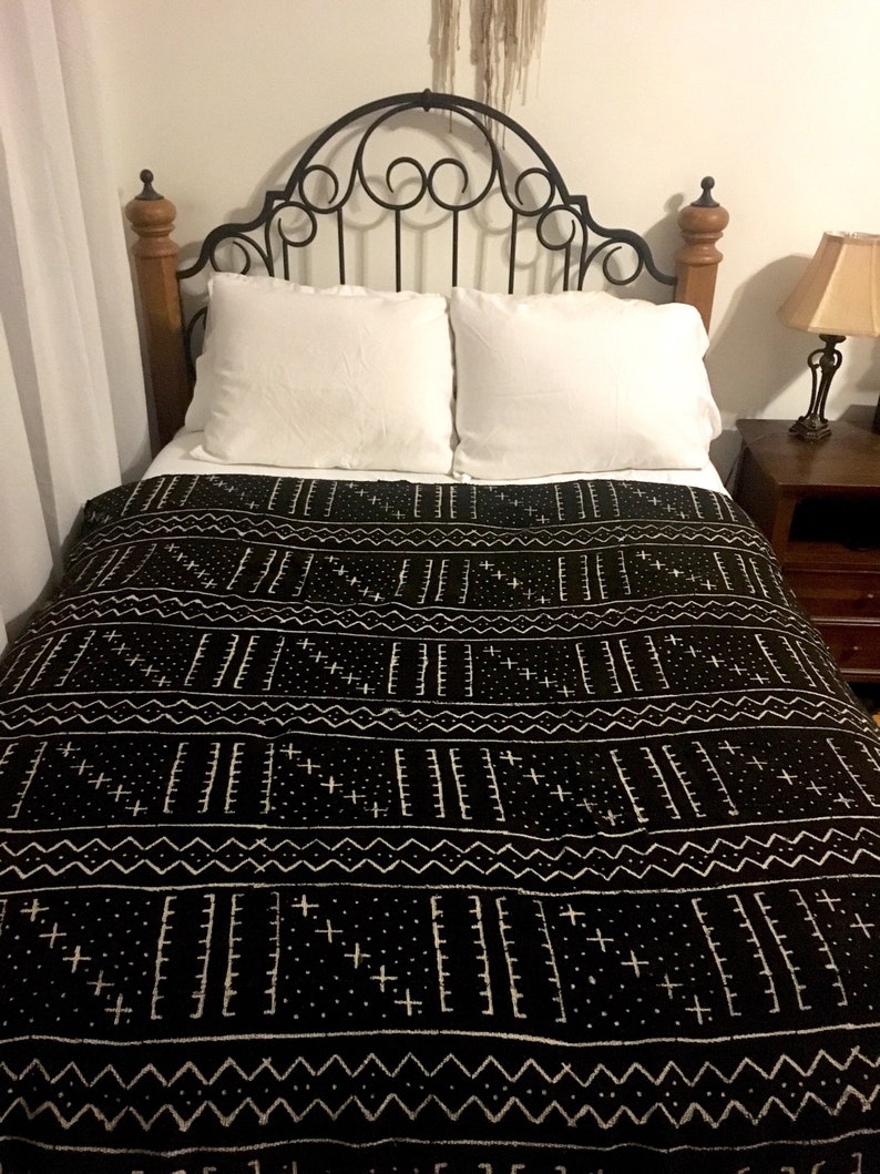 SALE** EXTRA LARGE Authentic Black Mudcloth Throw Blanket Fabric Shawl Textile Bohemian Wall Decor Tapestry Home Decor