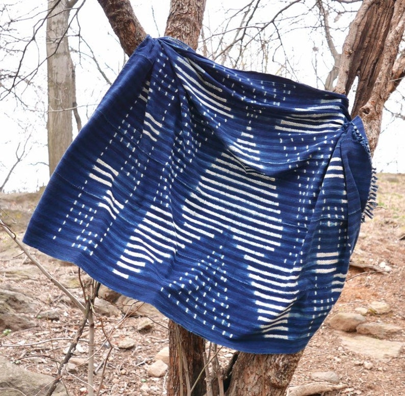 Vintage Denim Indigo Mudcloth Tassels Throw Beach Picnic Blanket African Fabric Textile Shawl Scarf Bohemian Wall Decor Tapestry