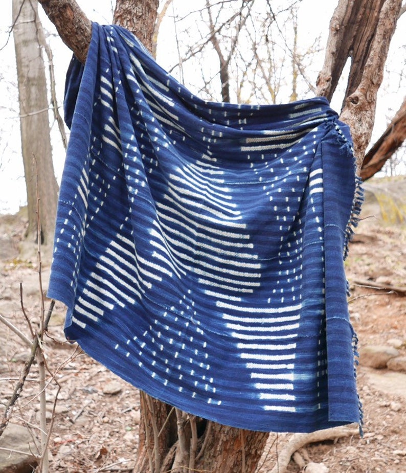 Vintage Denim Indigo Mudcloth Tassels Throw Beach Picnic Blanket African Fabric Textile Shawl Scarf Bohemian Wall Decor Tapestry