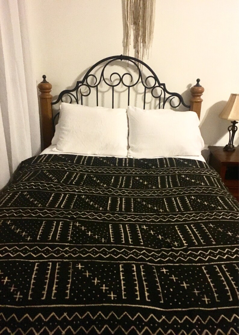 SALE** EXTRA LARGE Authentic Black Mudcloth Throw Blanket Fabric Shawl Textile Bohemian Wall Decor Tapestry Home Decor