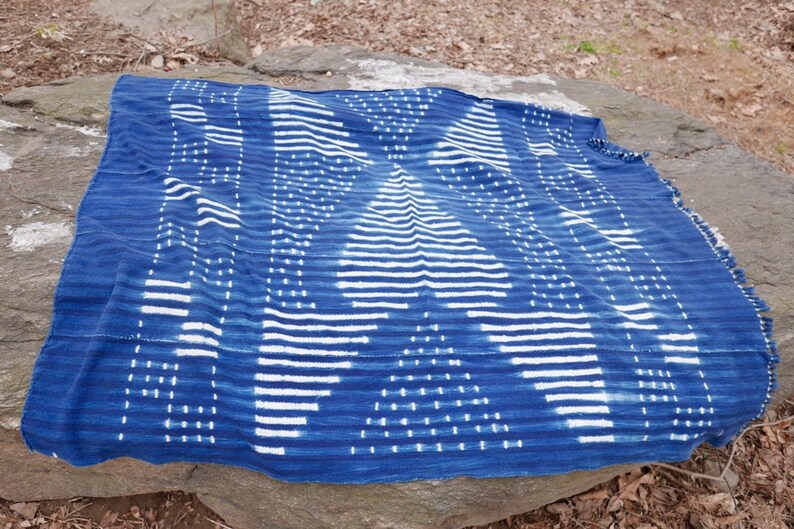 Vintage Denim Indigo Mudcloth Tassels Throw Beach Picnic Blanket African Fabric Textile Shawl Scarf Bohemian Wall Decor Tapestry