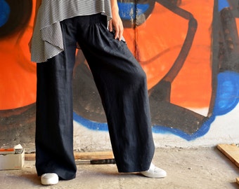 Linen Pants, Wide Leg Pants Linen, Linen Pants Women, Womens Linen Pants, Linen Trousers, Loose Pants, Summer Blue Pants, Danellys D16.02.05