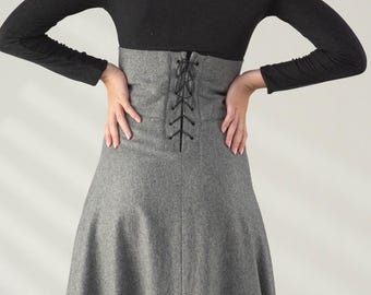 Winter Victorian Walking Skirt, Wool Maxi Skirt with High Waist