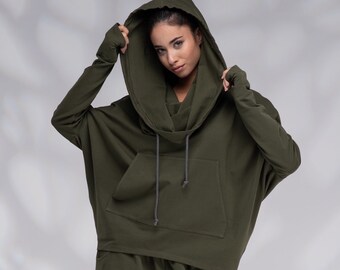 Cowl Neck Hoodie Sweatshirt, Hooded Sweatshirt for Women, Cowl Hood  Sweatshirt, Loose Loungewear Women 