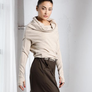 Off Shoulder Fitted Sweater for Women with Thumb Hole