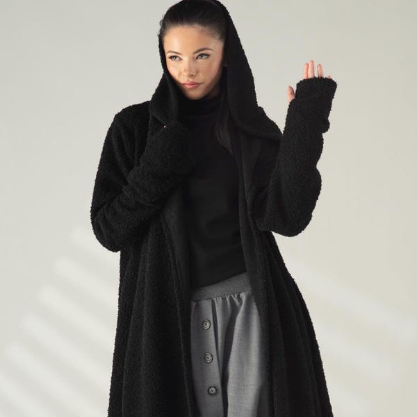 Hooded Cardigan Long Sweater Coat, Winter Cloak with Hood