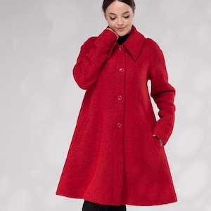 Winter Swing Coat, Red Wool Coat Women with A-line Silhouette
