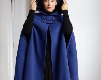 Winter Cloak with Hood, Wool Hooded Cape Coat
