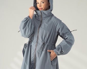 Avan garde Hooded Raincoat, Long Waterproof Coat with warm lining
