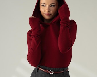Winter Hooded Fitted Sweater with Thumb Hole sleeves