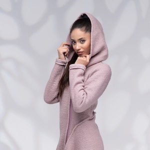 Wool Coat for Women, Winter Coats Women, Hoodie Coat, Assymetrical Zip Coat, Coats for Women