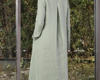 Vestido largo de lino de corte A, vestido caftán maxi de verano