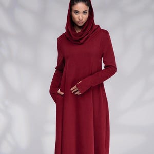 Vestido largo con capucha, vestido tipo sudadera con capucha, vestido con capucha y mangas con abertura para el pulgar, vestido élfico