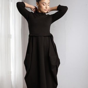 Winter Dress Women, Black Funeral Dress, Long Turtleneck Dress, Avant garde Dress