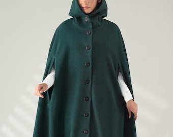 Austrian Loden Wool Cape, 80s Womens Trachten Coat, Oversized