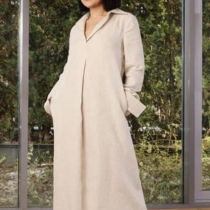 Maxi Linen Shirt Dress, Linen Kaftan Maxi Dress, Linen Abaya