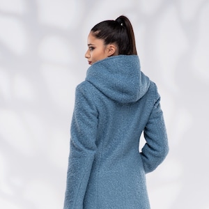 Wool Coat Women, Short Hooded Coat with Zipper