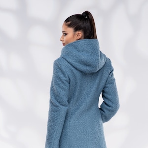 Wool Coat Women, Short Hooded Coat with Zipper image 1