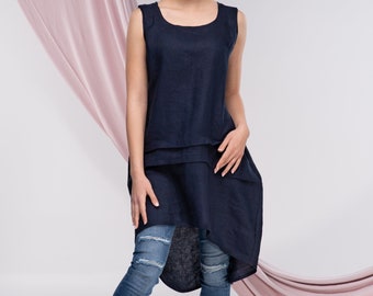 Linen Sleeveless Tunic, Linen Asymmetrical Top for Women