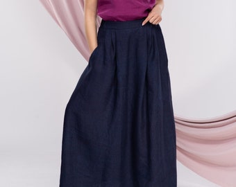 Linen Skirt Long, Maxi Skirt with Pockets