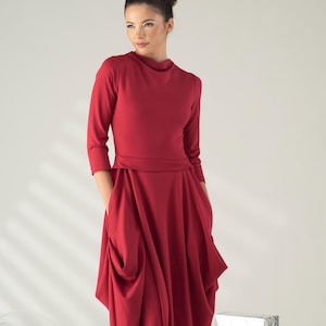 Avant Garde Winter Long Dress, Asymmetrical Maxi Balloon Dress