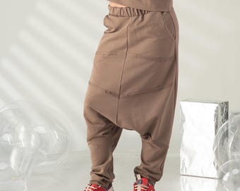 Avant-garde Drop Crotch Pants, Cotton Harem Trousers, Harem Joggers