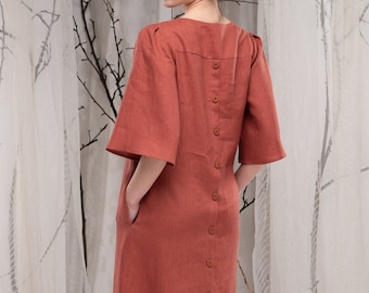 Vestido largo caftán de lino, vestido largo de verano para mujer con botones en la espalda