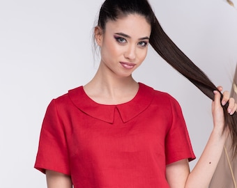 Linen Top Red, Linen Blouses for Women