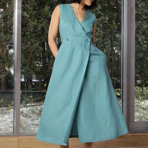 Linen Maxi Wrap Dress, Long Linen Dress Sleeveless, Wedding Dress Linen