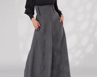 Wool Victorian Walking Skirt, Winter High Waisted Skirt, Dark Academia Clothing, Wool Maxi Skirt