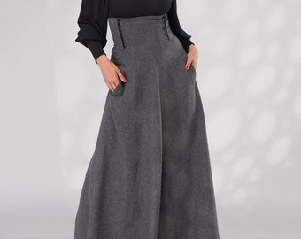 Wool Victorian Walking Skirt, Winter Maxi Skirt with High Waist