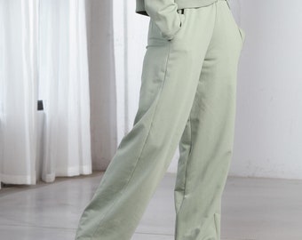 Cotton Wide Leg Pants Women, Straight Leg Sweatpants