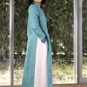 Long Linen Tunic for Women, Linen Shirt Dress with Two Slits on Side, Linen Tunic Tops for Women, Long Sleeve Linen Tunic Dress