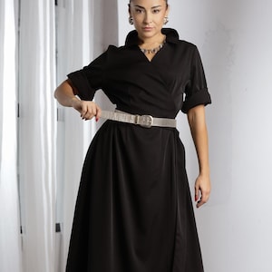 Long Black Elegant Dress, Wrap Dress for Women, Black Funeral Dress, Black Maxi Dress